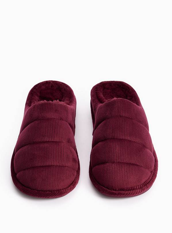 Berry Red Rib Velour Mule Slippers L